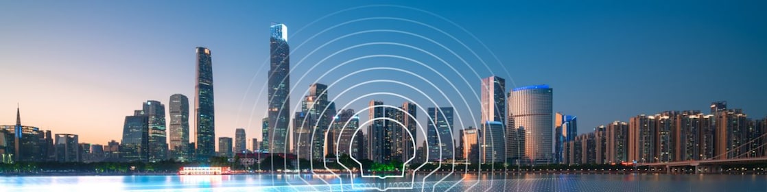 Futuristic citysapce China with pectan brand