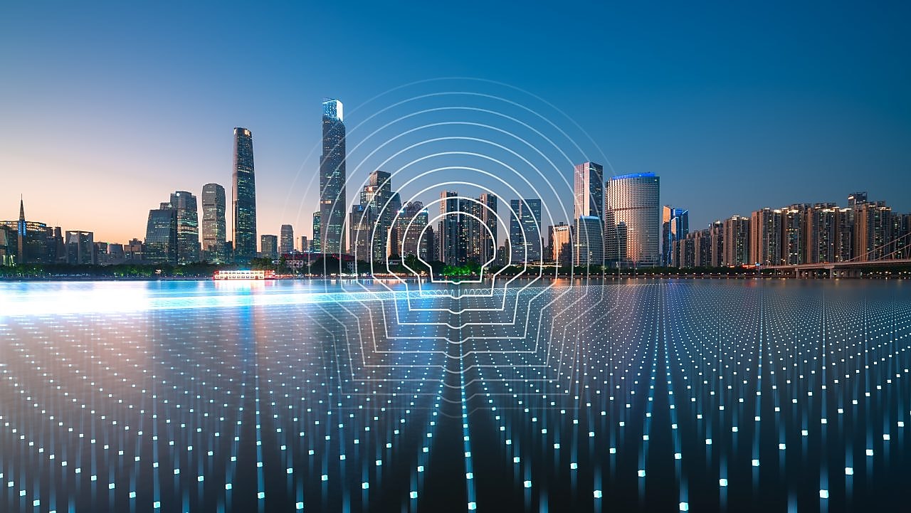 Futuristic citysapce China with pectan brand