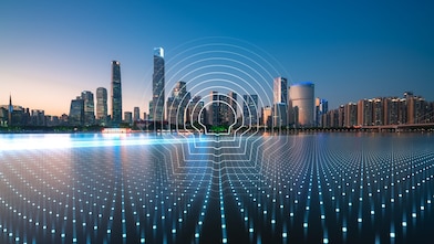 Futuristic citysapce China with pectan brand