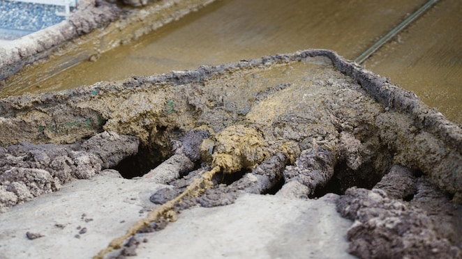 A piece of machinery collects cow dung from the barn floor at a farm in Denmark which supplies its waste to Nature Energy