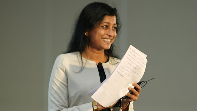 Suchi Sanyal on stage at the Shell.ai Scientific Conference in Bangalore in October 2023.