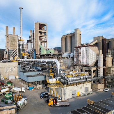 The pipe at the Heidelberg Materials’ cement factory that carries the CO₂ to the quayside ready for transport. (Credit: Heidelberg Materials/Dag Jenssen)