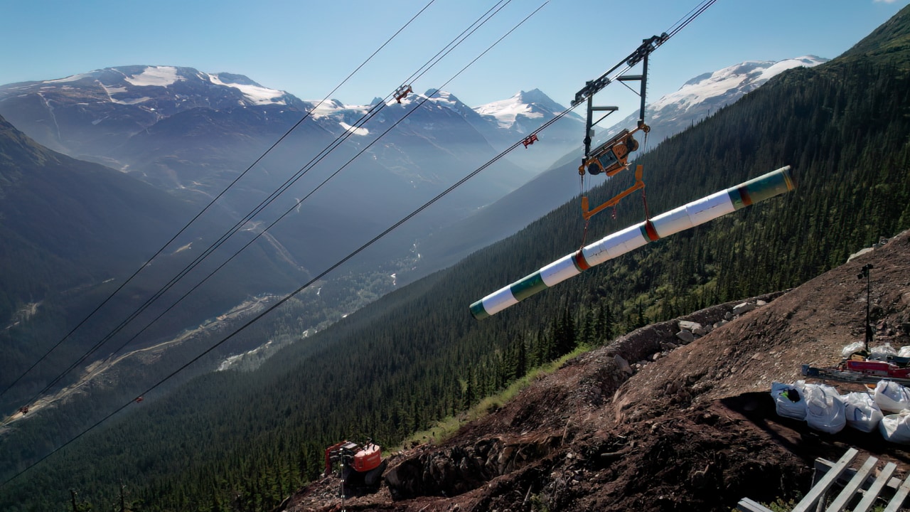 Coastal GasLink crews installed a ski lift to transport pipes uphill. Photo credit: Coastal GasLink 
