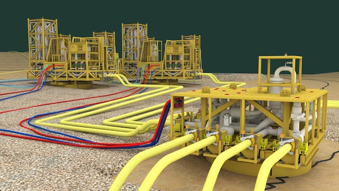 An illustration of what the Ormen Lange Phase 3 compression system will look like when it is installed on the seabed.