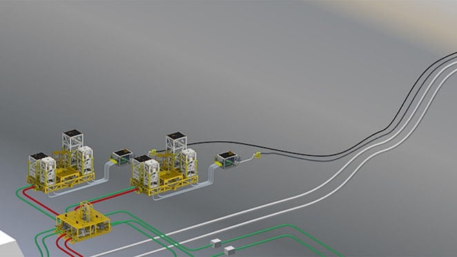 An illustration of the 120 kilometre-long cables which will carry power to the Ormen Lange Phase 3 compression facility.