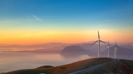 Windmills at an open hill area