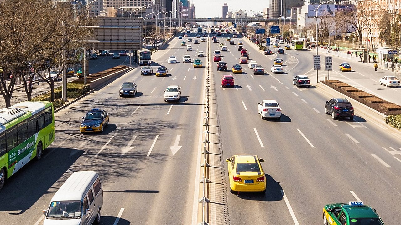Vehicles running on a highway