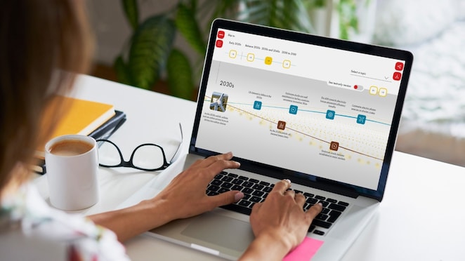 Lady exploring the scenarios timeline asset on a laptop