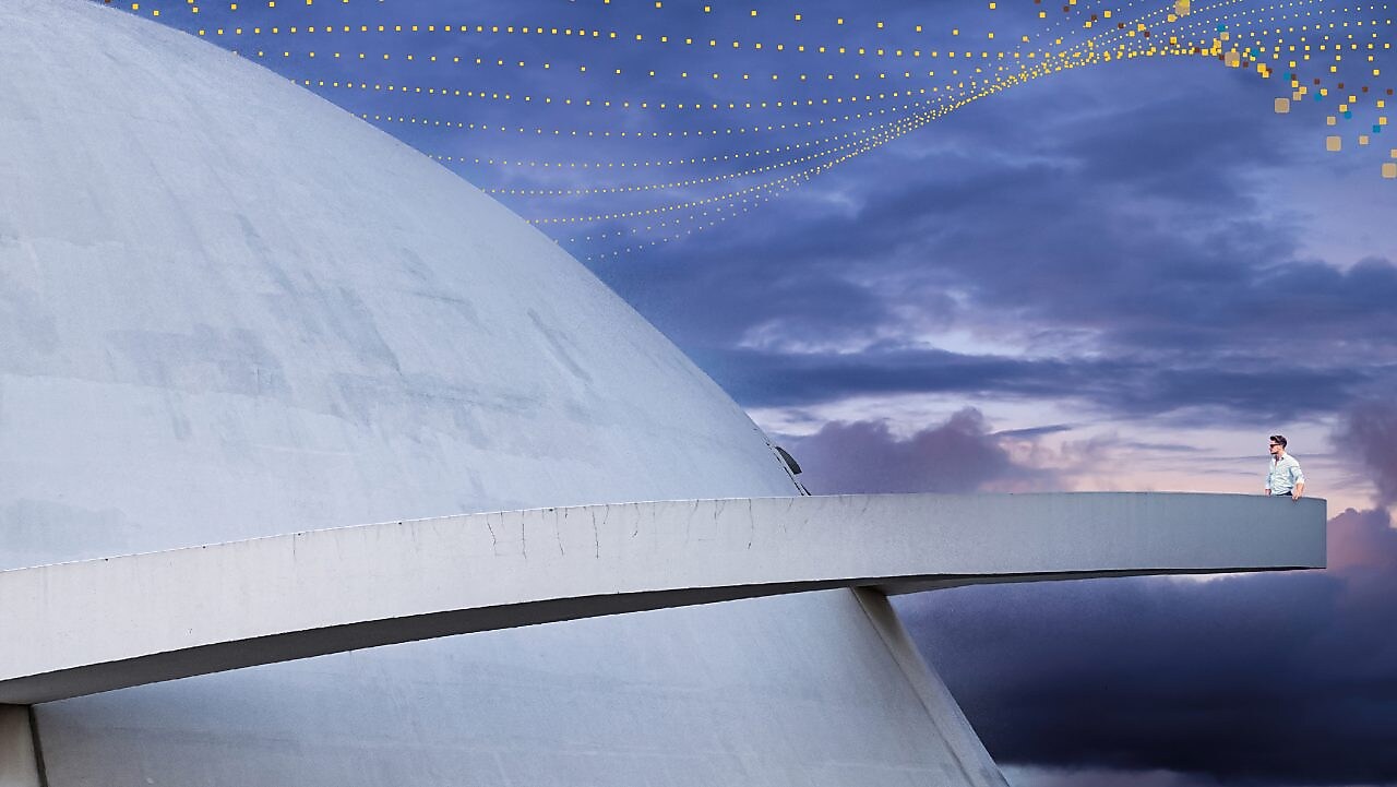 Man standing on a platform high up