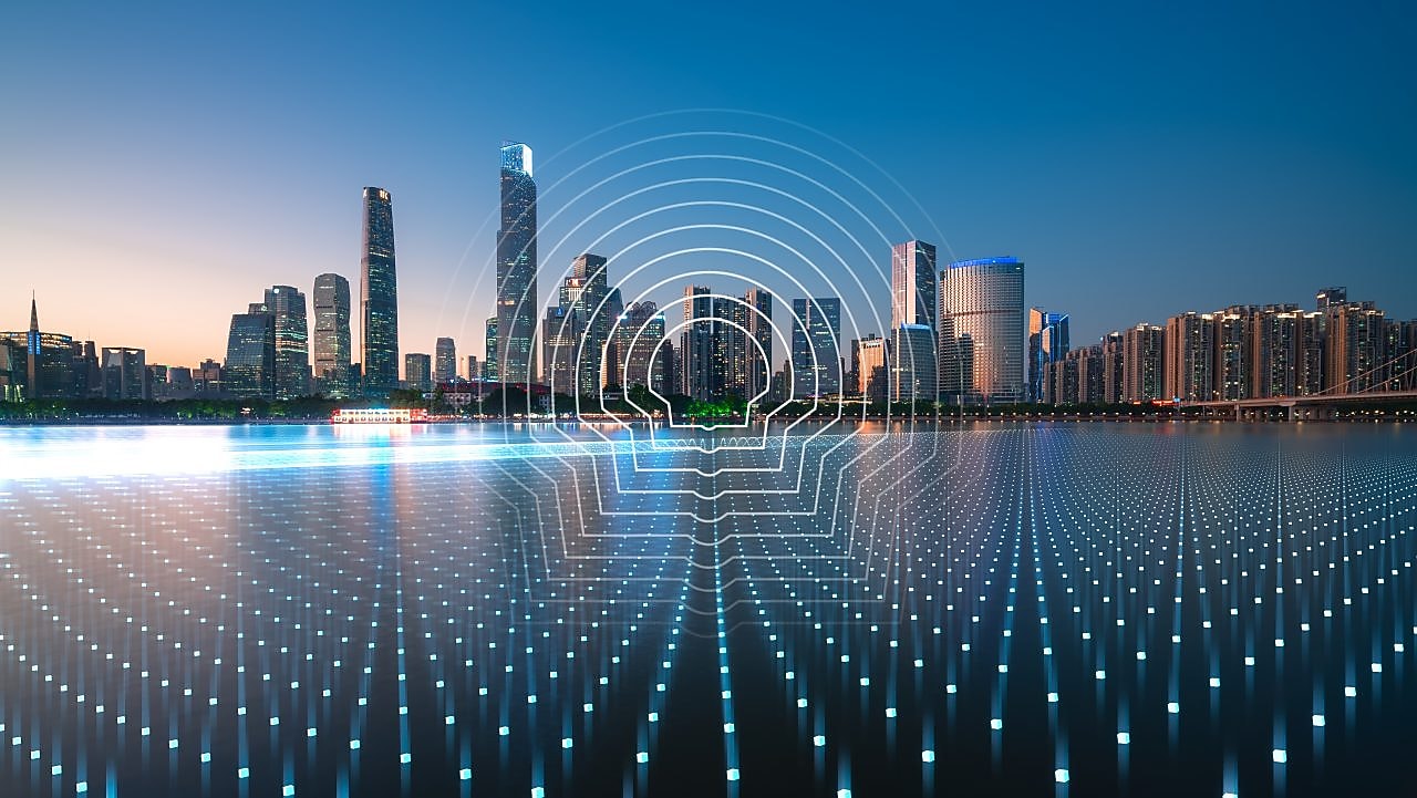 Futuristic citysapce China with pectan brand