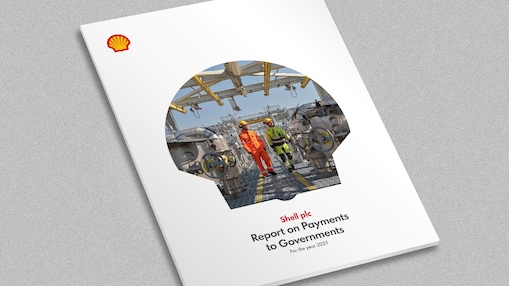 An image of the front cover of the Shell Report on Payments to Governments for the year 2024 on a grey background.