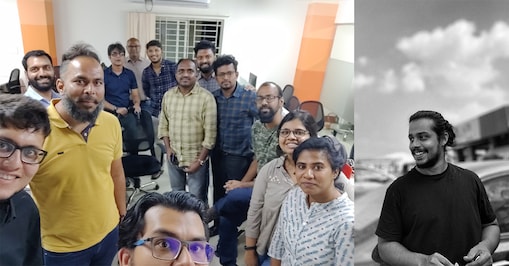 Akhil George, data scientist (right) and full team (left)
