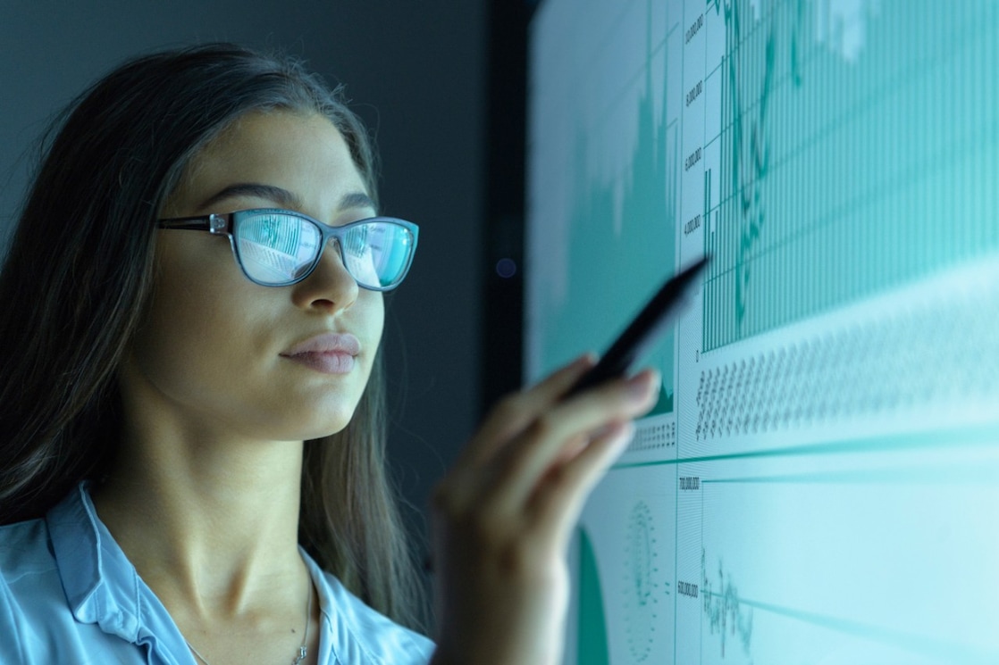 Data scientist reviewing data