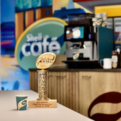  Shell Café Barista Cup 1st place trophy with coffee cup