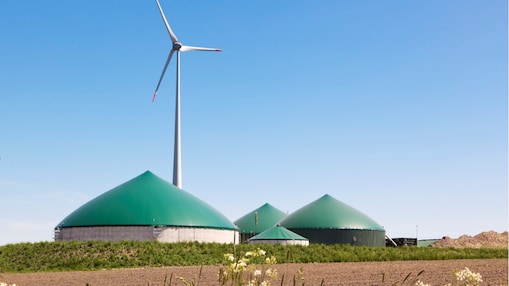 Biogas plant and wind turbine