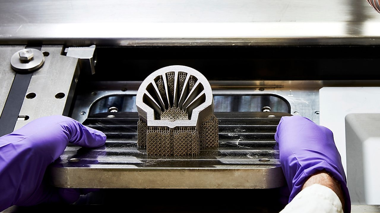 A 3D printed Shell logo – known as the Pecten