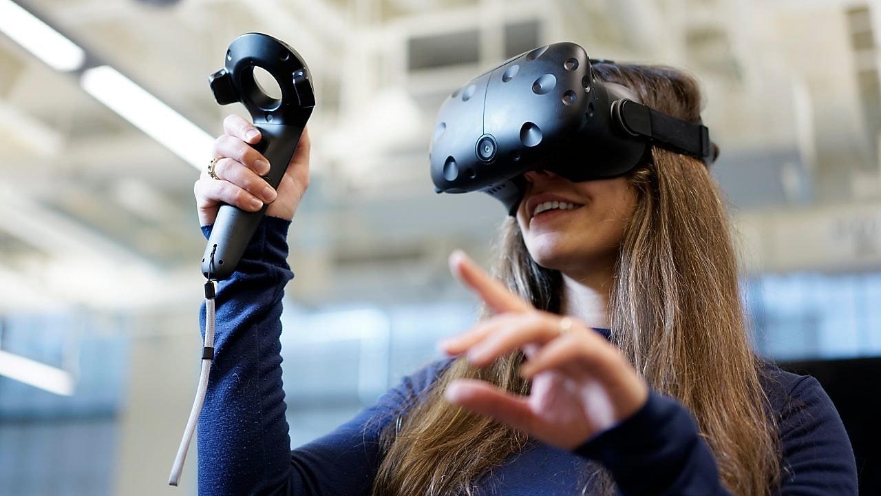Woman using a virtual reality (VR) headset