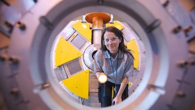 woman inspecting equipment
