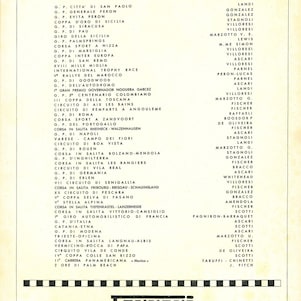 Page from a 1951 yearbook listing Ferrari race victories, drivers and technical partners.
