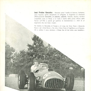 A publication featuring José Froilán González and an article celebrating his Formula 1 victory at the 1951 British Grand Prix at Silverstone.