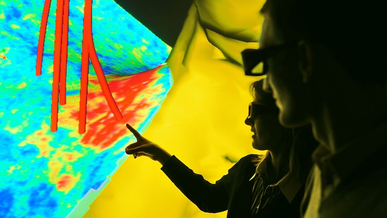 People looking at seismic image