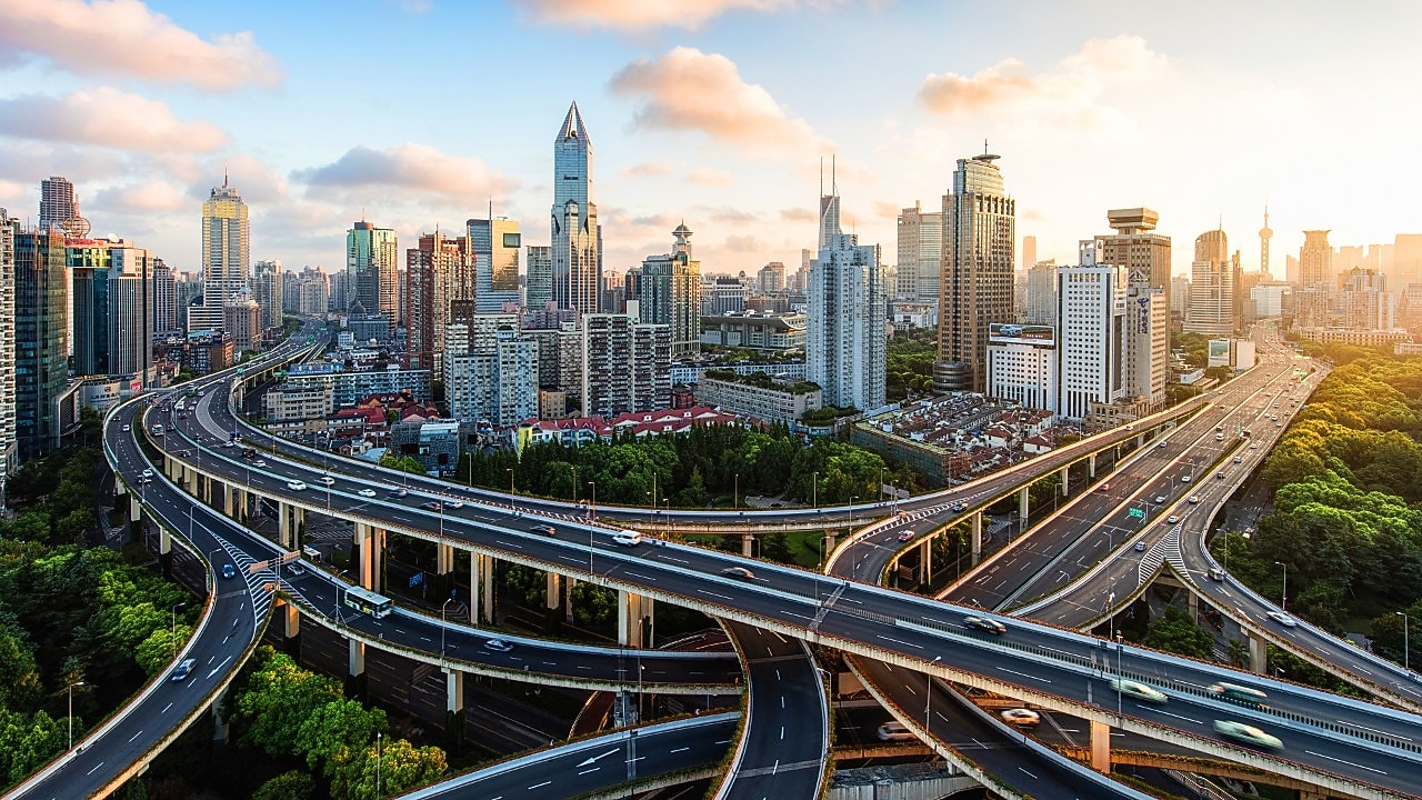 city skyline sunset highways