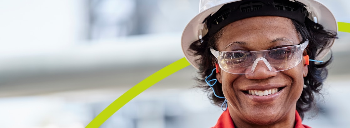 Woman in Shell Safety Helmet Smiling