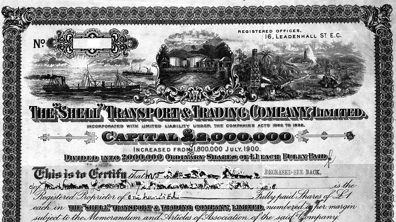 Shell Transport and Trading Company share certificate