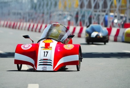 Shell Eco Marathon racing cars on track