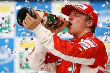 Casey Stoner drinking from Champagne bottle