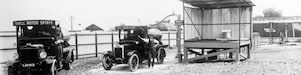 Black and White photo of Shell Motor Spirit vehicles