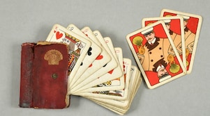 Shell branded playing cards in leather holder